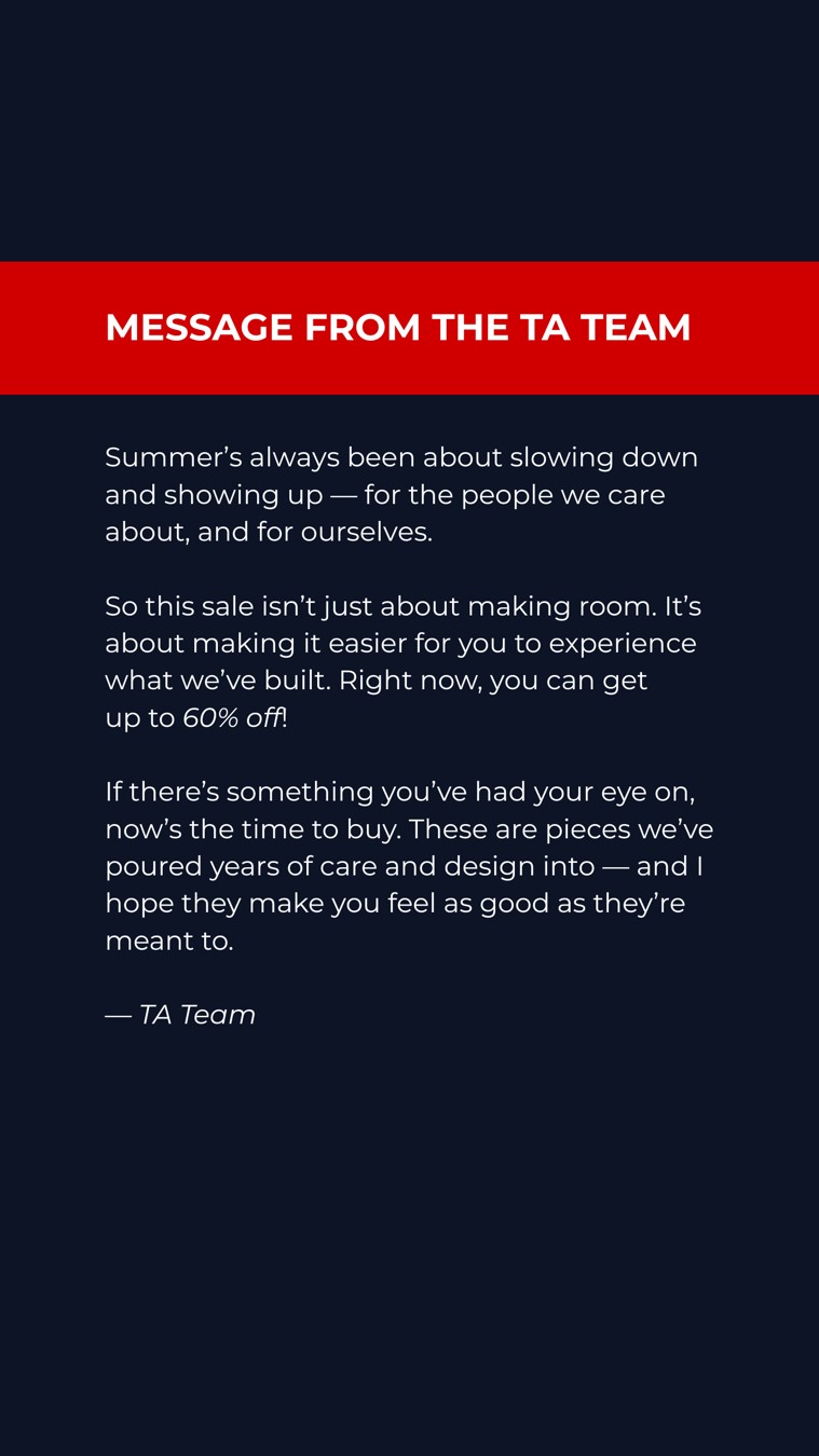 TA Menswear letter ad reference